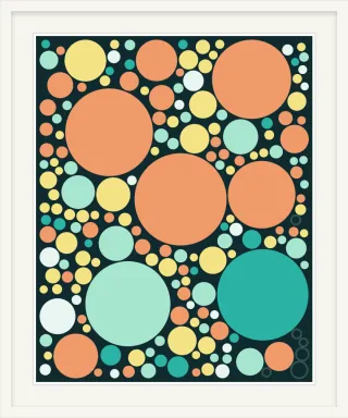The same piece almost complete, with a handful of outlined circles left in the bottom right corner.